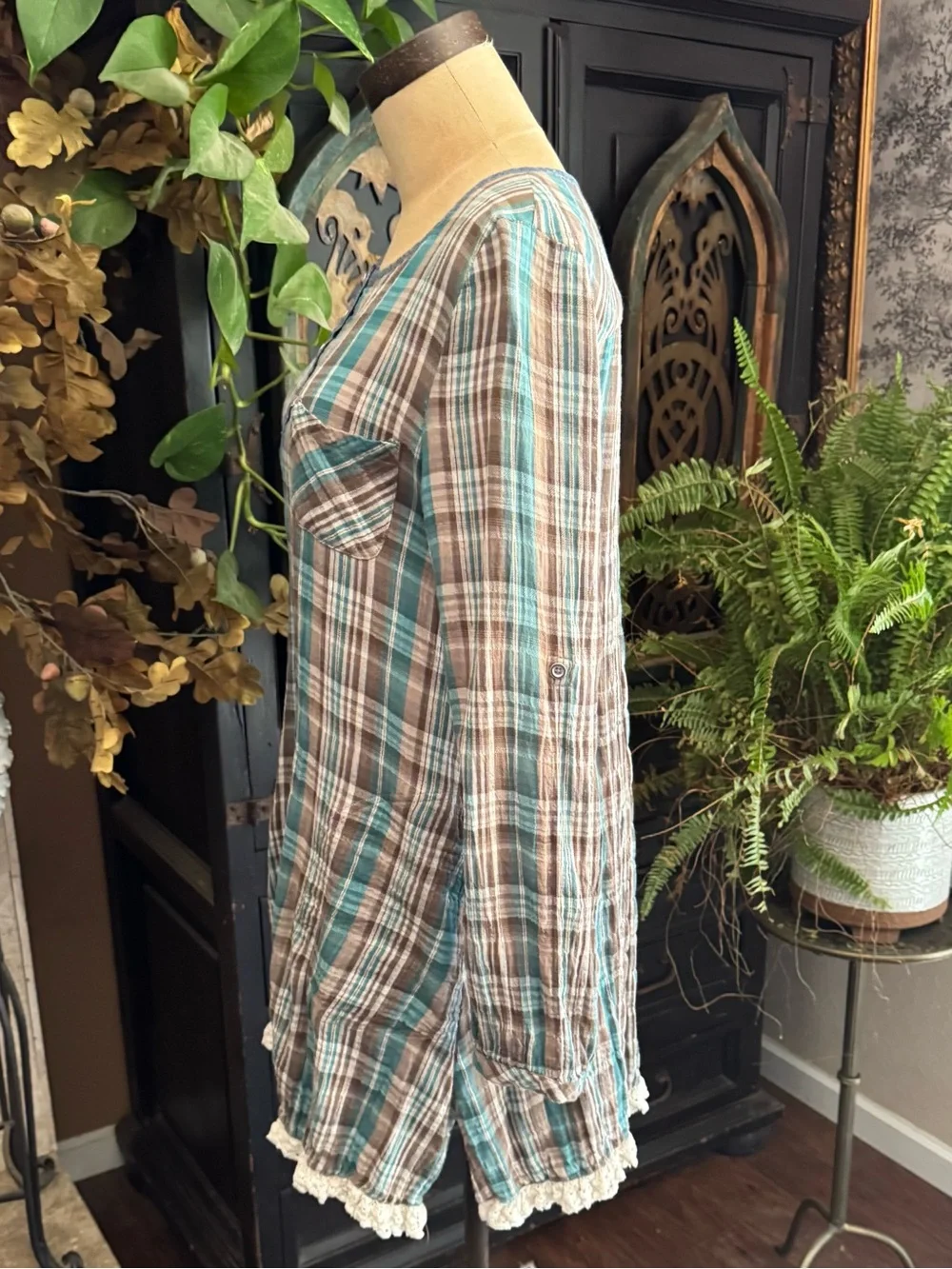 Altar’d State Plaid Cotton Tunic Dress Small Cottagecore Prairie Boho Whimsigoth
